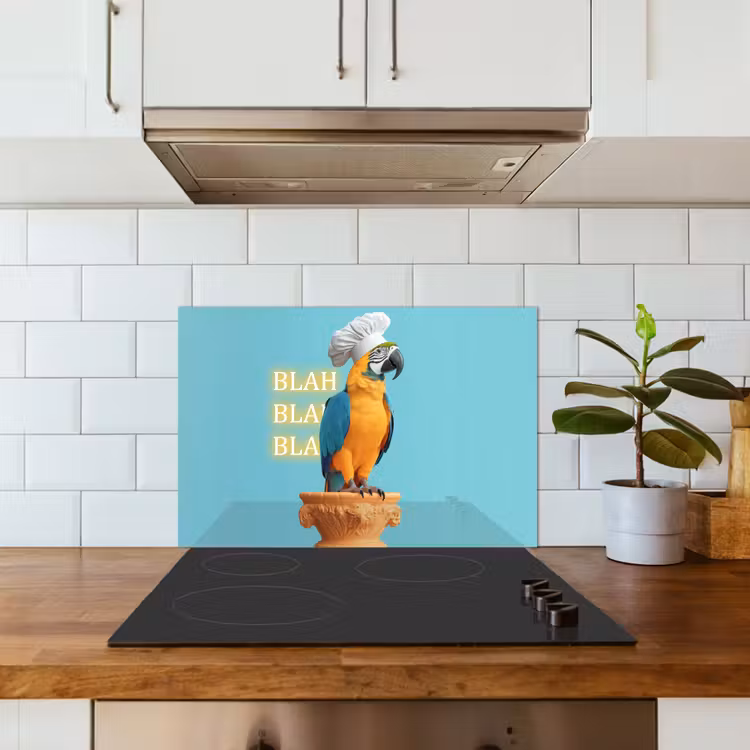 Spatscherm keuken - Papegaai - Koksmuts - Quote - Neon — 3