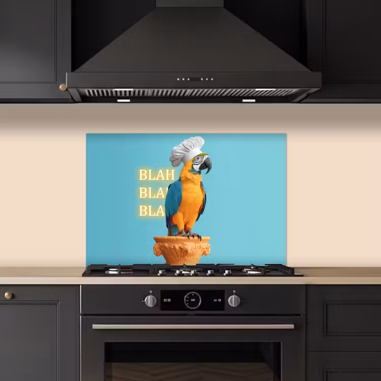 Spatscherm keuken - Papegaai - Koksmuts - Quote - Neon — 5