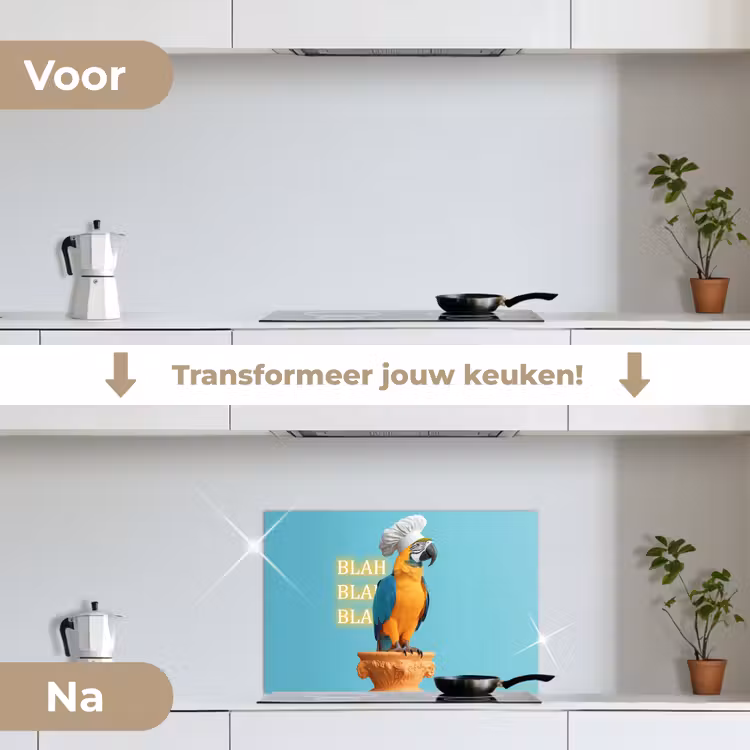 Spatscherm keuken - Papegaai - Koksmuts - Quote - Neon — 7