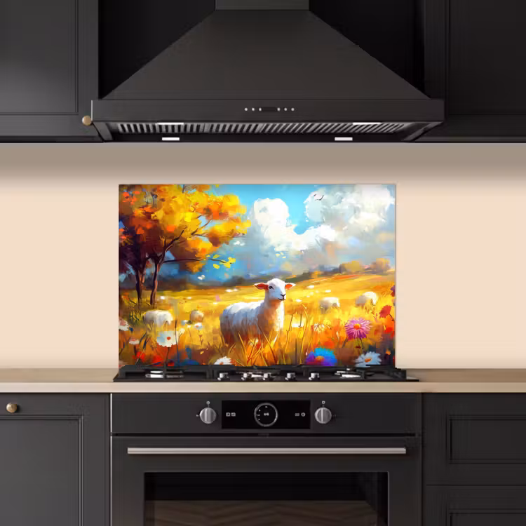 Spatscherm keuken - Schaap - Weide - Bloemen — 5