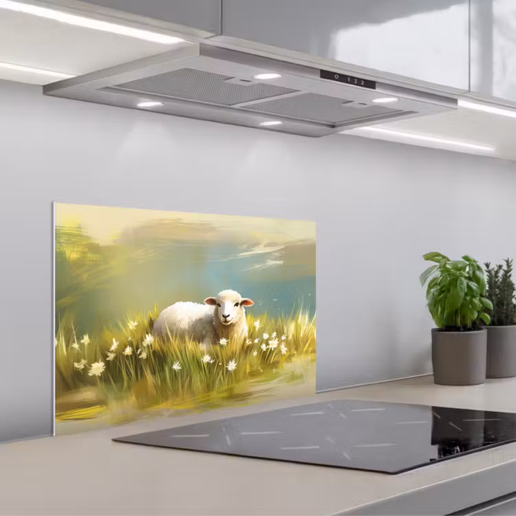 Spatscherm keuken - Schaap - Weide - Groen — 1