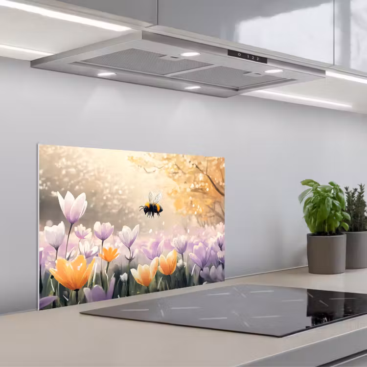Spatscherm keuken - Viooltjes - bij - Zonlicht — 1