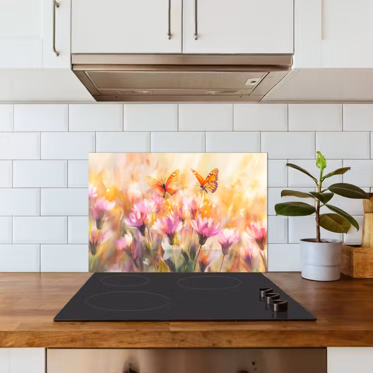 Spatscherm keuken - Vlinders - Oranje - Bloemen — 3