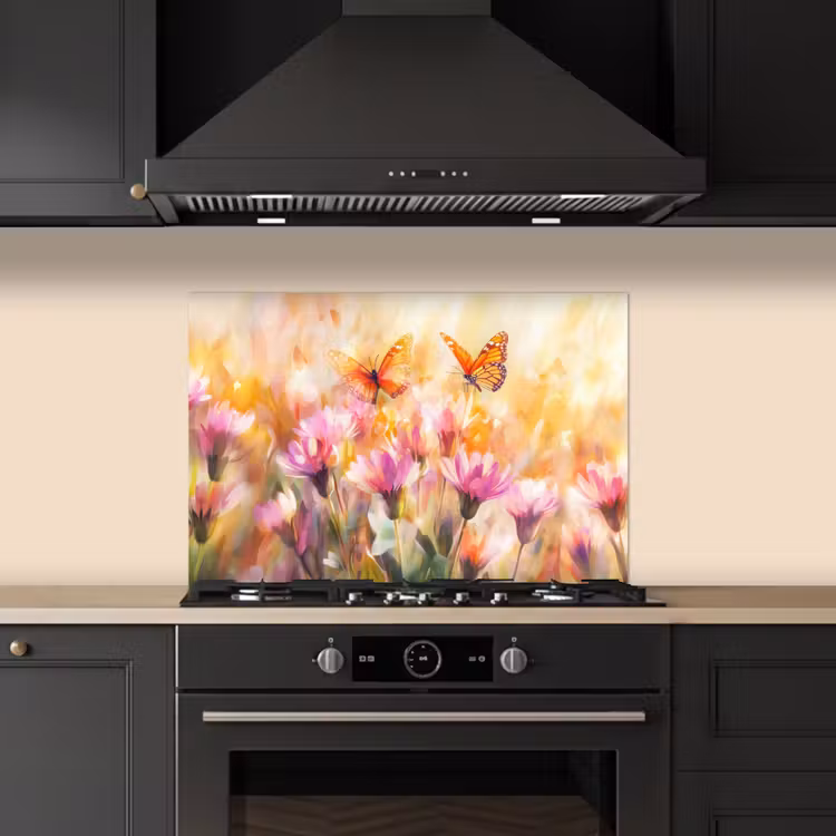 Spatscherm keuken - Vlinders - Oranje - Bloemen — 5