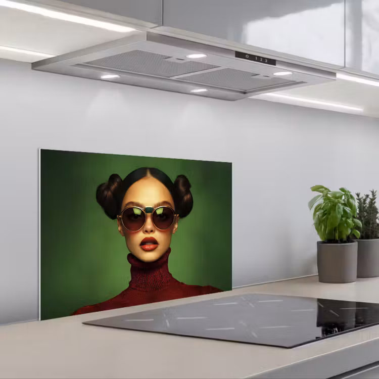 Spatscherm keuken - Vrouw - Groen - Bril - Aesthetic - Modern — 1