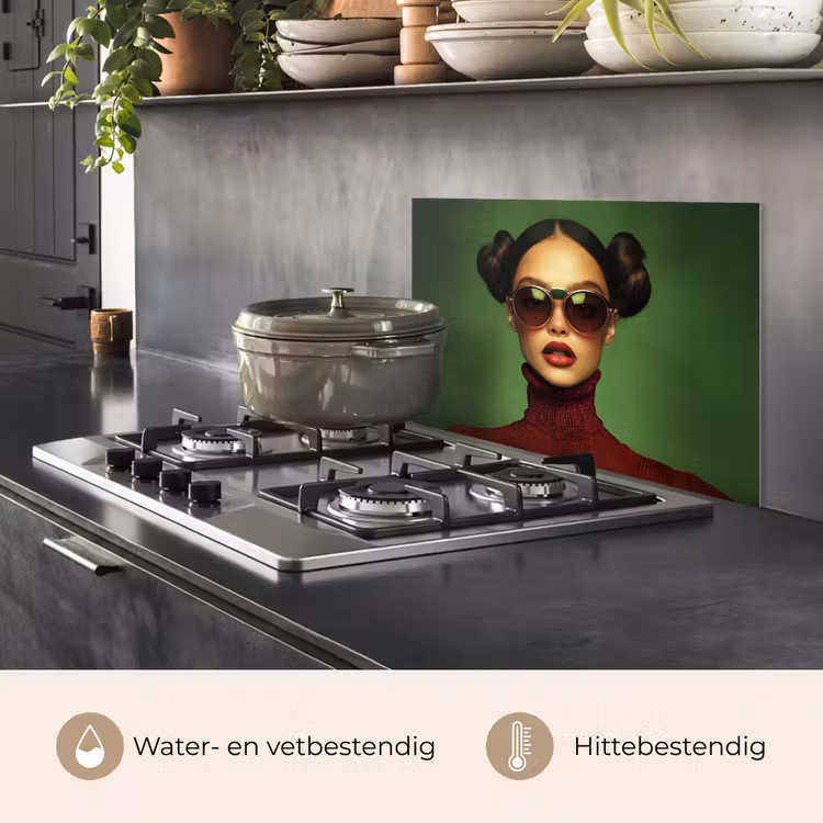 Spatscherm keuken - Vrouw - Groen - Bril - Aesthetic - Modern — 2