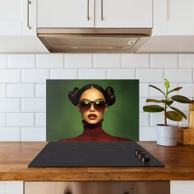 Spatscherm keuken - Vrouw - Groen - Bril - Aesthetic - Modern — 3