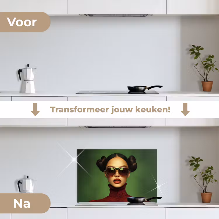 Spatscherm keuken - Vrouw - Groen - Bril - Aesthetic - Modern — 7