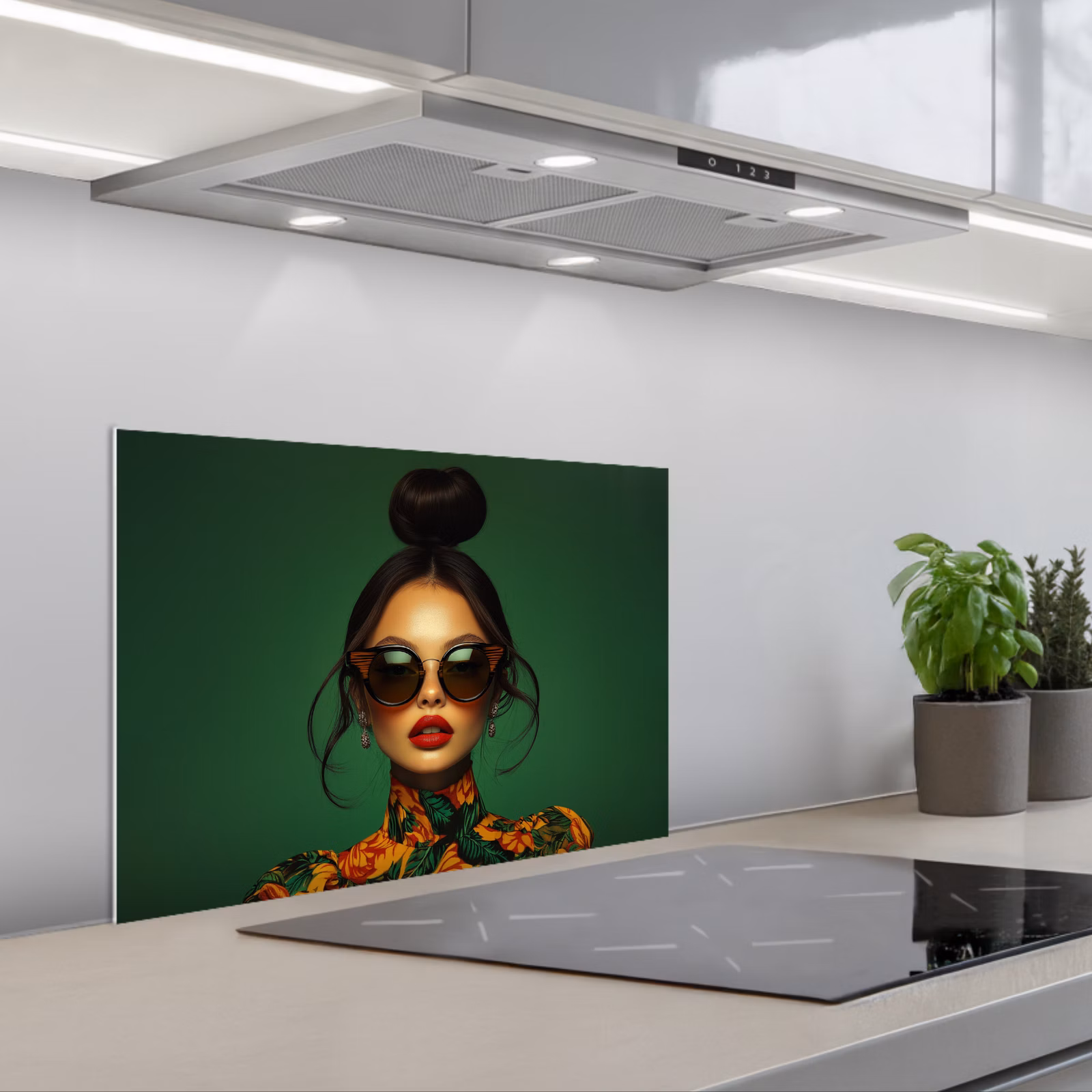 Spatscherm keuken - Vrouw - Groen - Modern - Bril - Abstract — 1