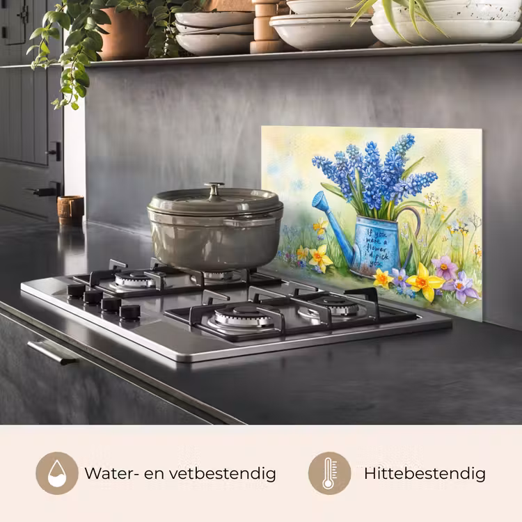 Spatscherm keuken - Lavendelbloemen - Quote - Gieter — 2