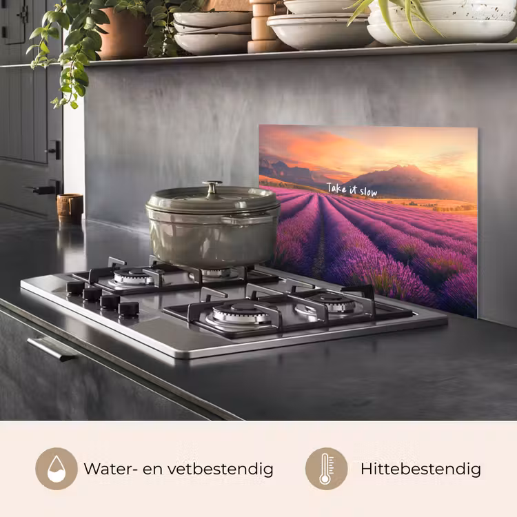 Spatscherm keuken - Lavendelveld - Quote - Zonsondergang — 2