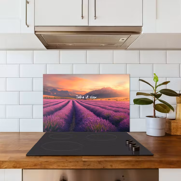 Spatscherm keuken - Lavendelveld - Quote - Zonsondergang — 3