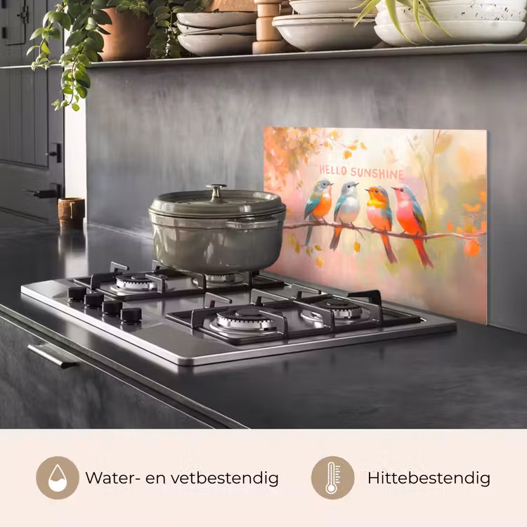 Spatscherm keuken - Vogels - Tak - Quote - Roze — 2