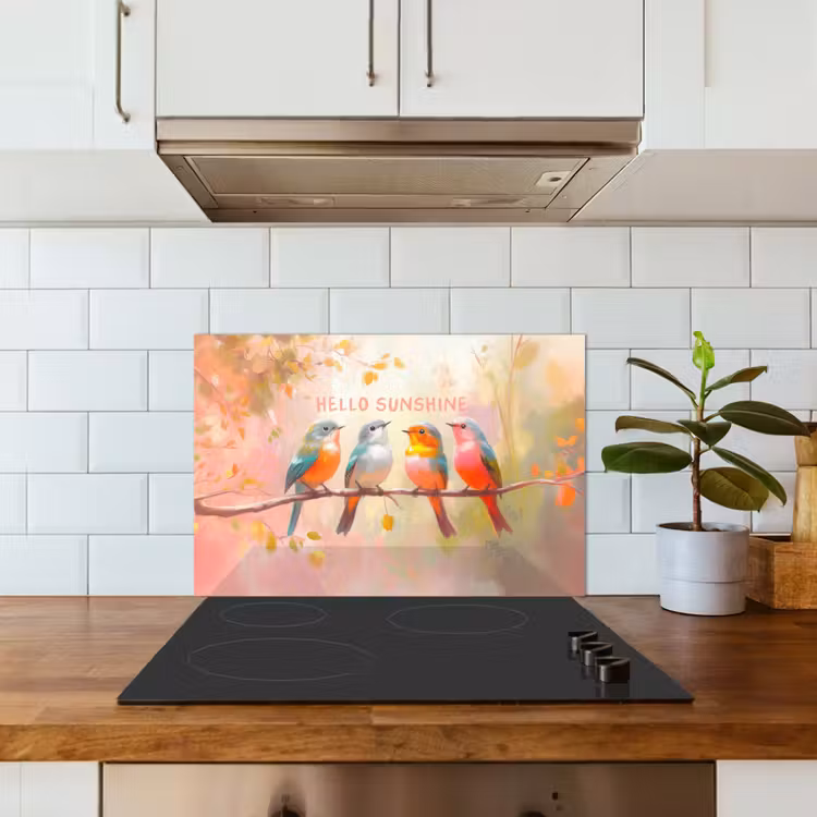 Spatscherm keuken - Vogels - Tak - Quote - Roze — 3
