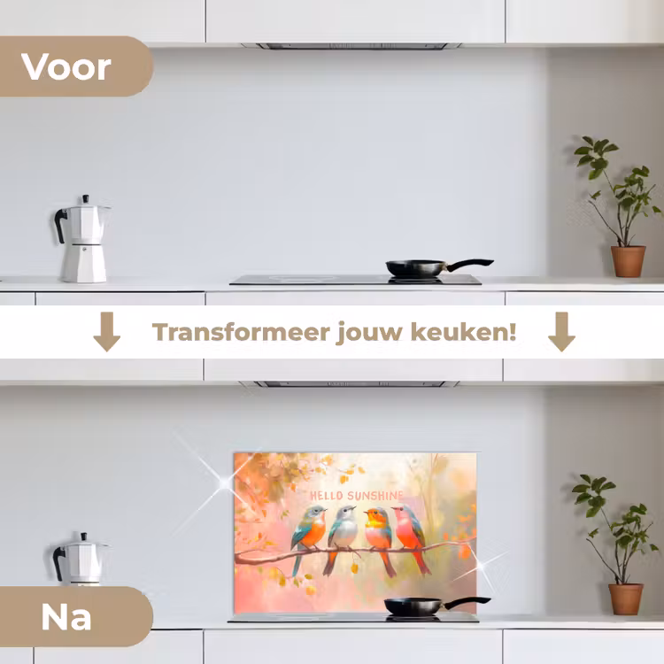 Spatscherm keuken - Vogels - Tak - Quote - Roze — 7