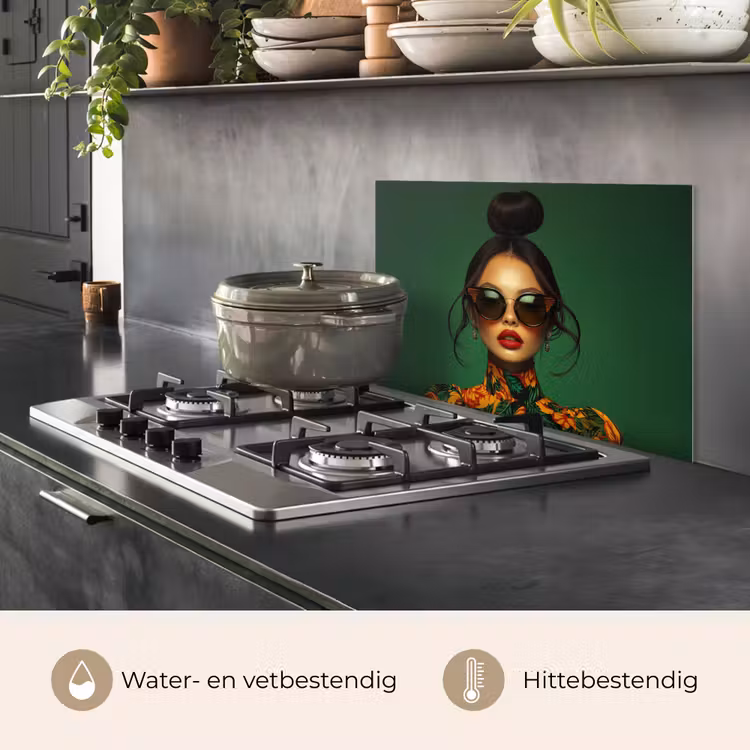Spatscherm keuken - Vrouw - Groen - Modern - Bril - Abstract — 2