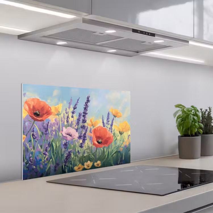 Spatscherm keuken - Weide - Bloemen - Kleurrijk — 1