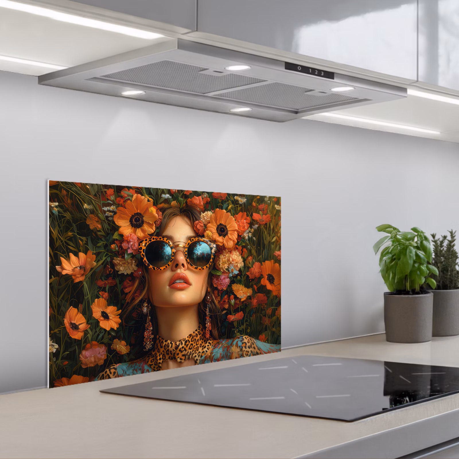 Spatscherm keuken - Vrouwen - Bloemen - Modern - Bril - Abstract — 1