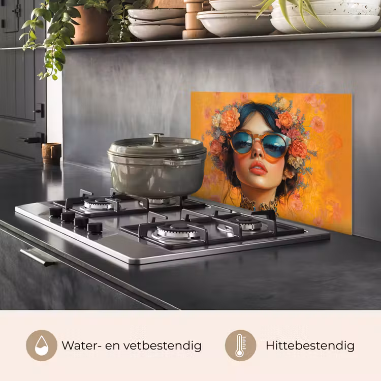 Spatscherm keuken - Vrouw - Bloemen - Aesthetic - Oranje — 2