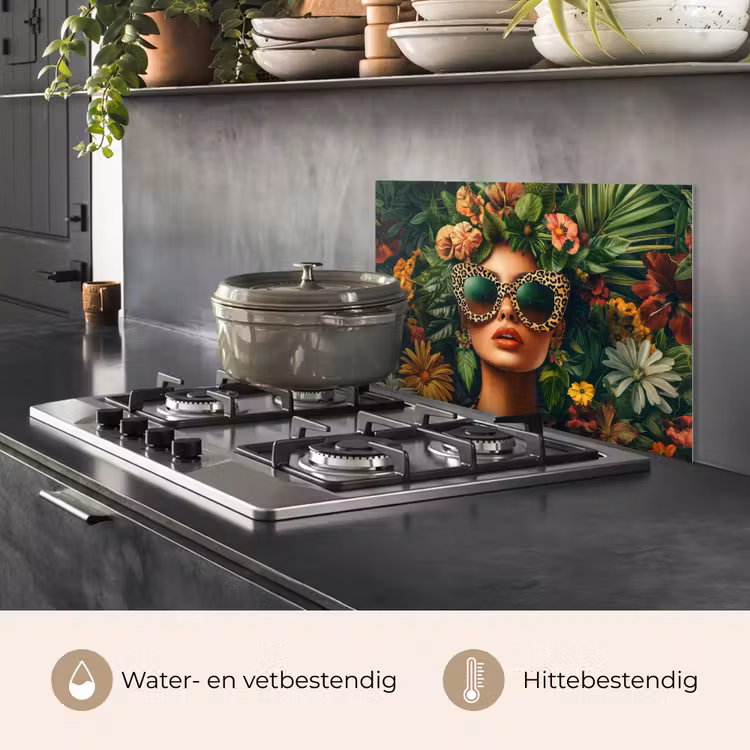 Spatscherm keuken - Vrouw - Panterprint - Jungle - Natuur - Luxe — 2