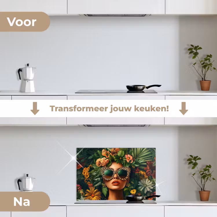 Spatscherm keuken - Vrouw - Panterprint - Jungle - Natuur - Luxe — 7