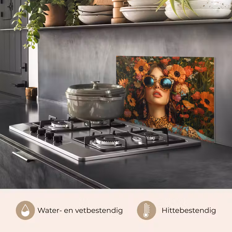 Spatscherm keuken - Vrouwen - Bloemen - Modern - Bril - Abstract — 2
