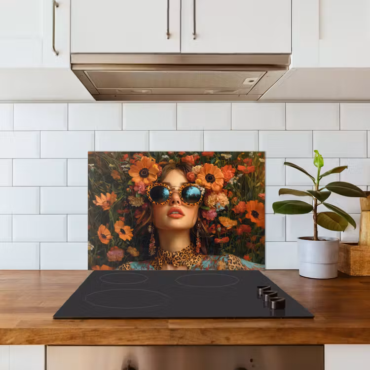 Spatscherm keuken - Vrouwen - Bloemen - Modern - Bril - Abstract — 3