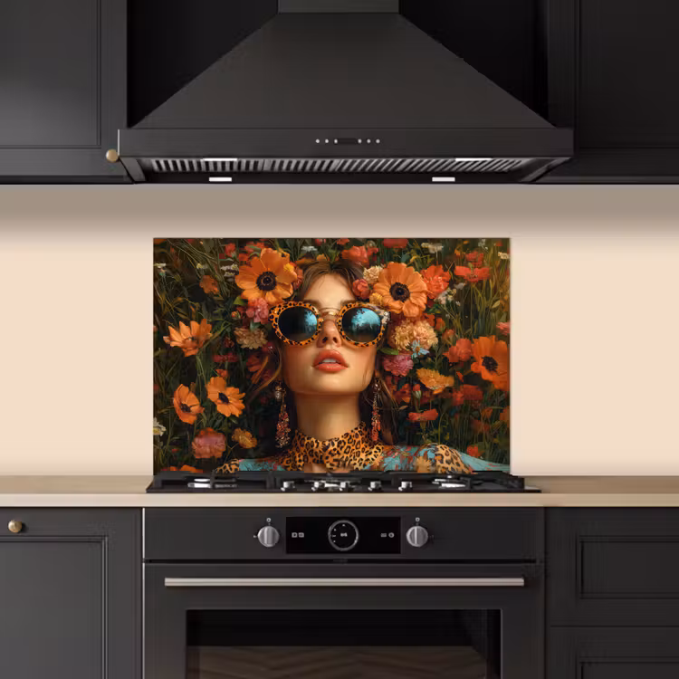 Spatscherm keuken - Vrouwen - Bloemen - Modern - Bril - Abstract — 5