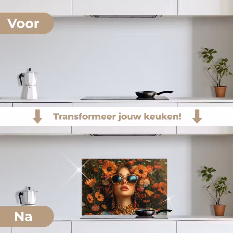 Spatscherm keuken - Vrouwen - Bloemen - Modern - Bril - Abstract — 7