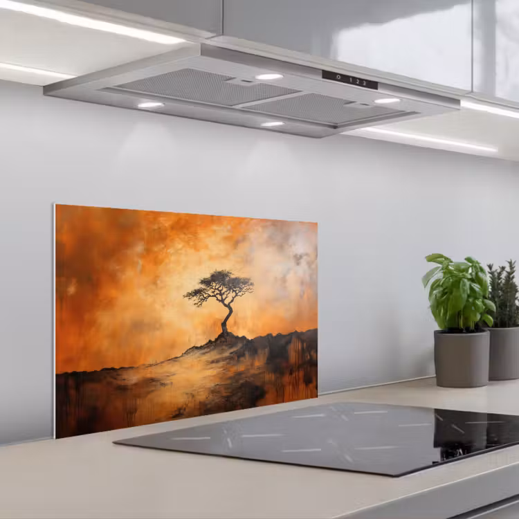 Spatscherm keuken - Boom - Landschap - Oranje — 1