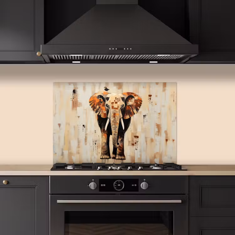 Spatscherm keuken - Olifant - Slurf - Mozaïek - Abstract — 5
