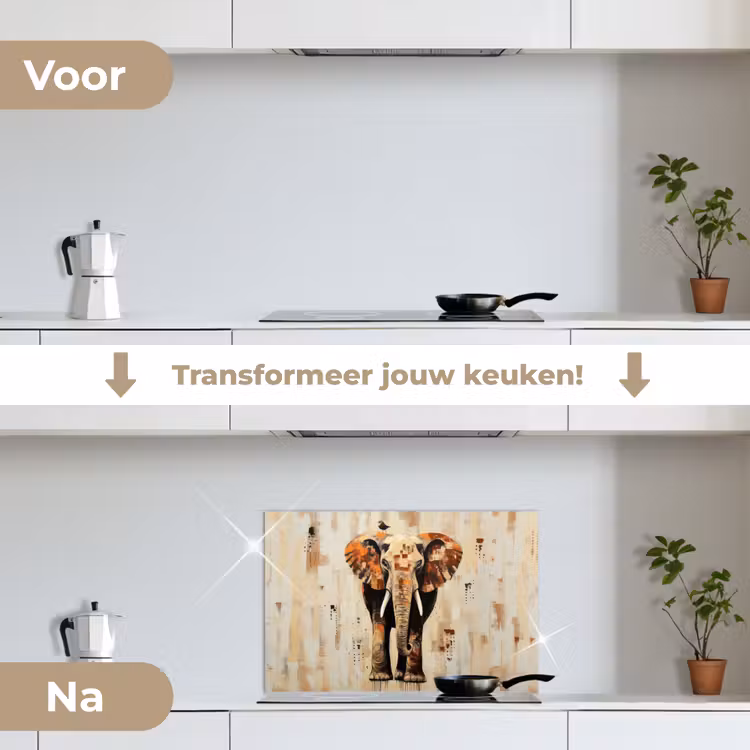 Spatscherm keuken - Olifant - Slurf - Mozaïek - Abstract — 7