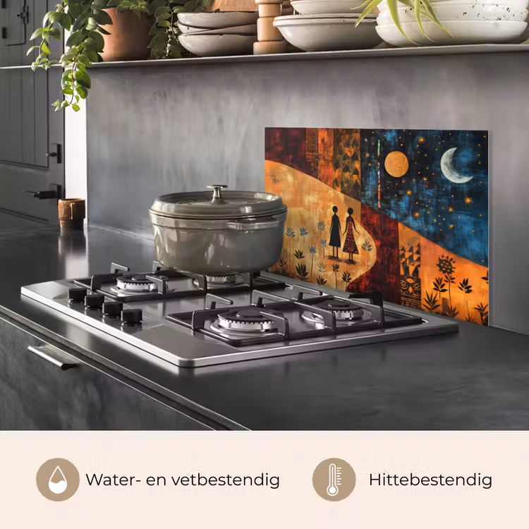 Spatscherm keuken - Silhouetten - Abstract - Zon - Maan — 2