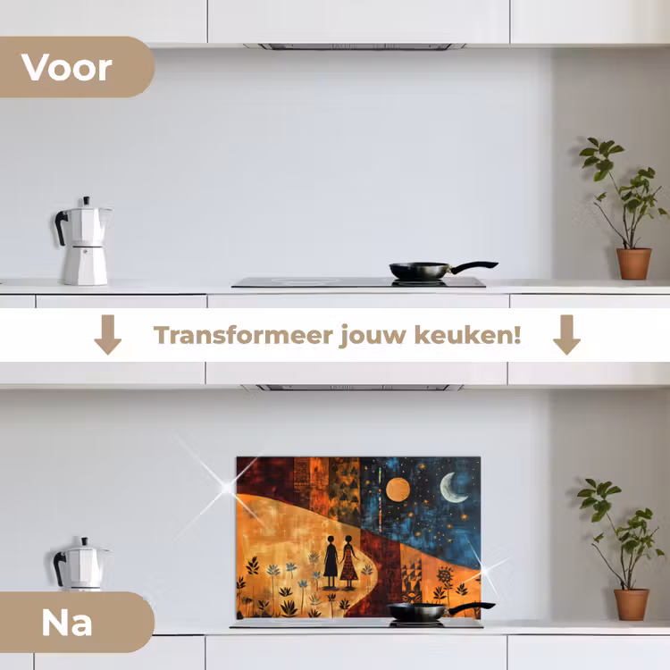 Spatscherm keuken - Silhouetten - Abstract - Zon - Maan — 7