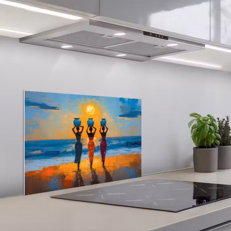 Spatscherm keuken - Vrouwen - Strand - Zondsondergang — 1