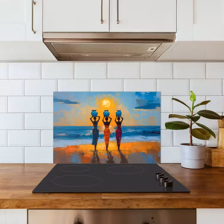 Spatscherm keuken - Vrouwen - Strand - Zondsondergang — 3