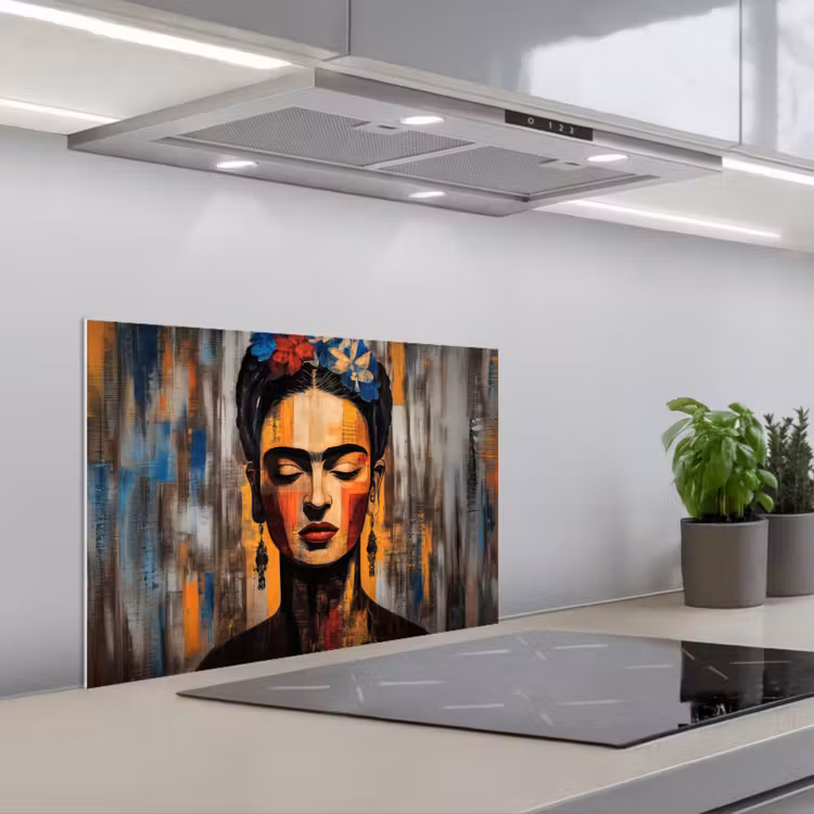Spatscherm keuken - Portret - Vrouw - Bloemen — 1