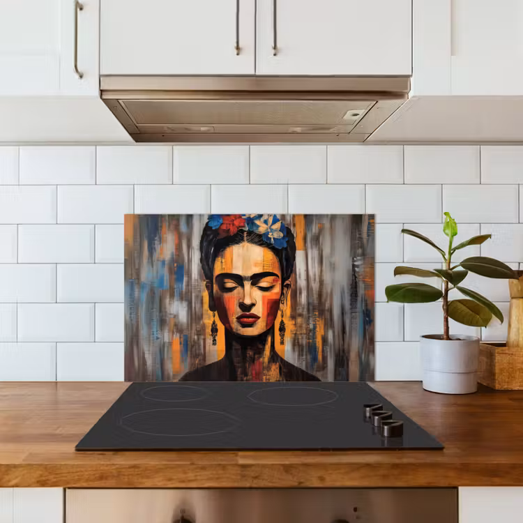 Spatscherm keuken - Portret - Vrouw - Bloemen — 3