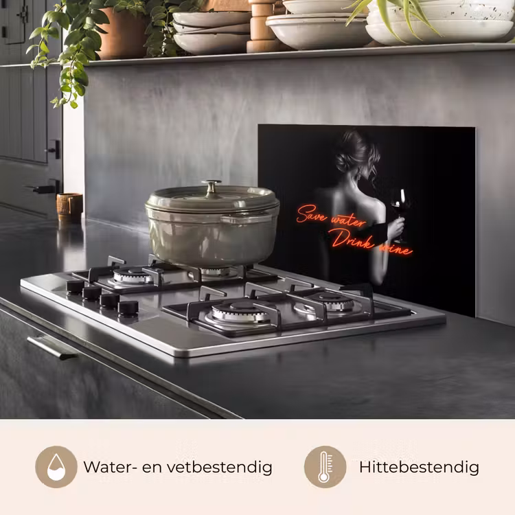 Spatscherm keuken - Wijn - Vrouw - Neon - Quote — 2