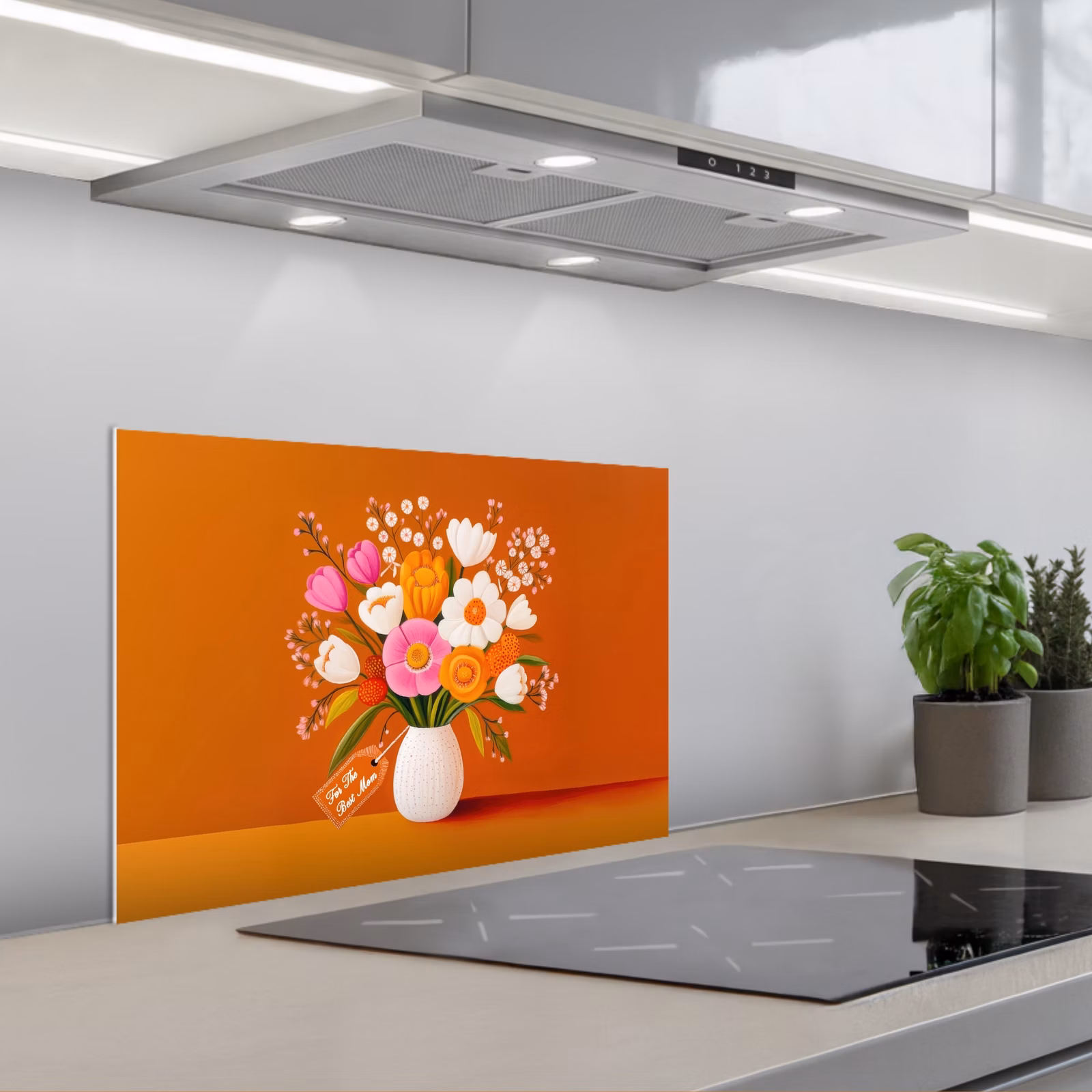 Spatscherm keuken - Vaas - Bloemen - Oranje — 1