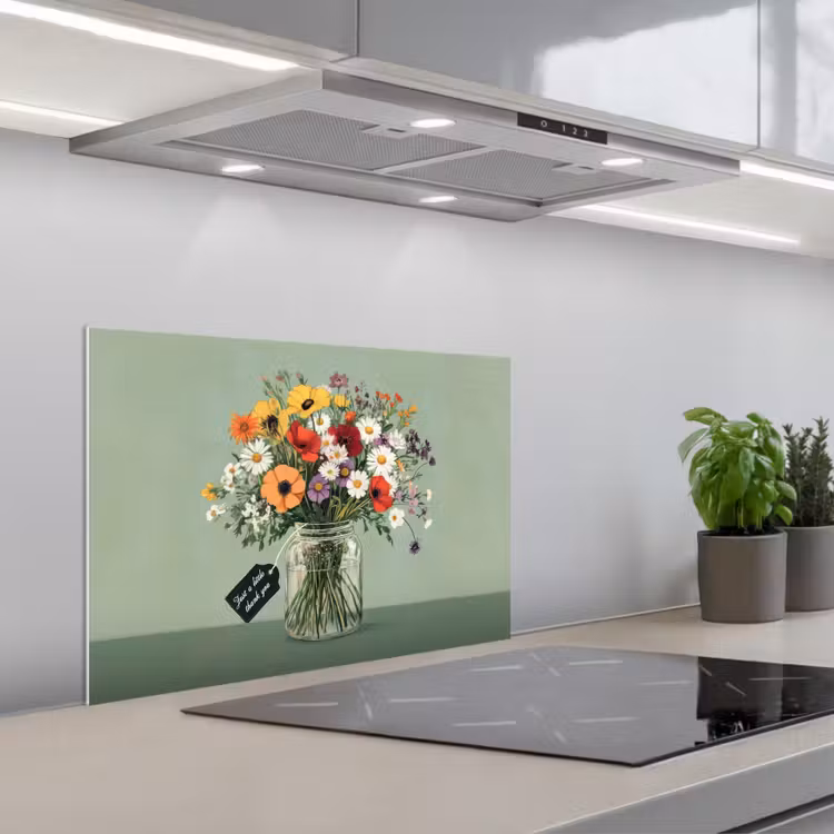 Spatscherm keuken - Bloemen - Vaas - Kaartje — 1
