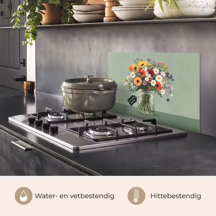 Spatscherm keuken - Bloemen - Vaas - Kaartje — 2