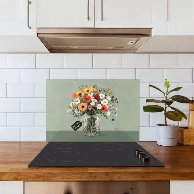 Spatscherm keuken - Bloemen - Vaas - Kaartje — 3
