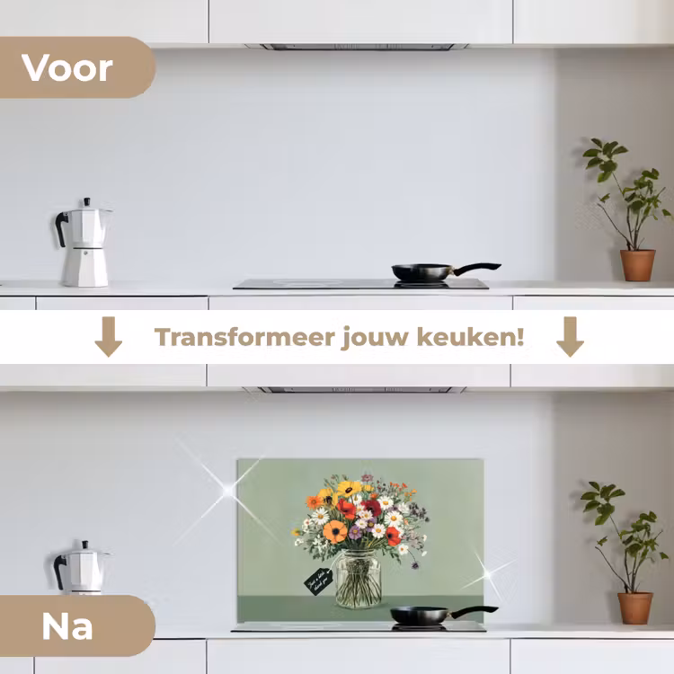 Spatscherm keuken - Bloemen - Vaas - Kaartje — 7