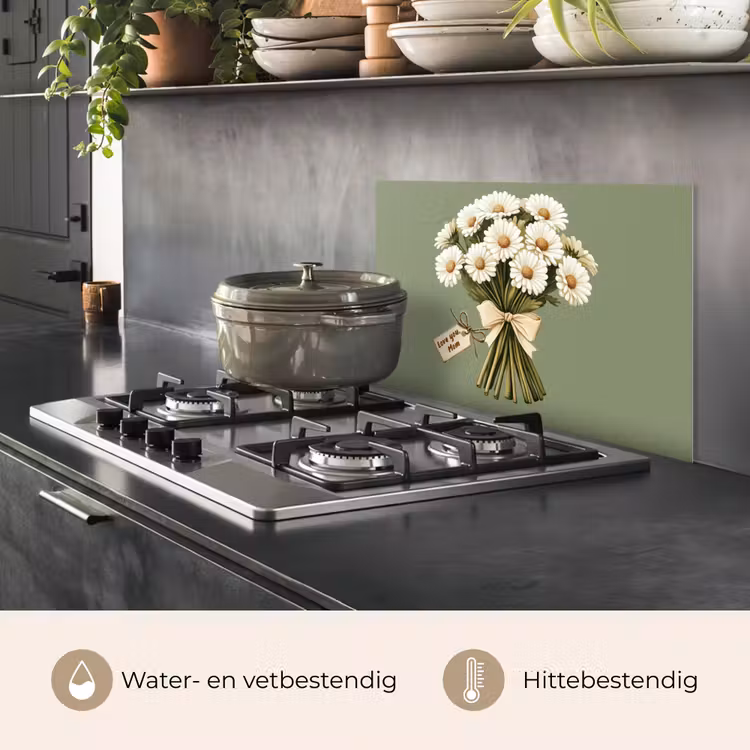 Spatscherm keuken - Lint - Boeket - Groen - Quote — 2