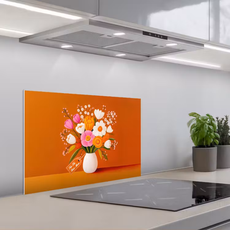 Spatscherm keuken - Vaas - Bloemen - Oranje — 1
