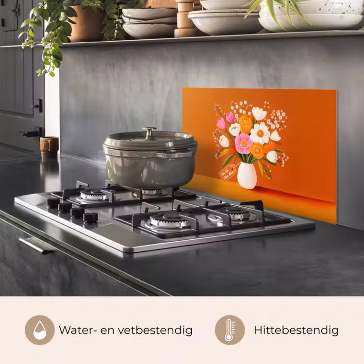 Spatscherm keuken - Vaas - Bloemen - Oranje — 2