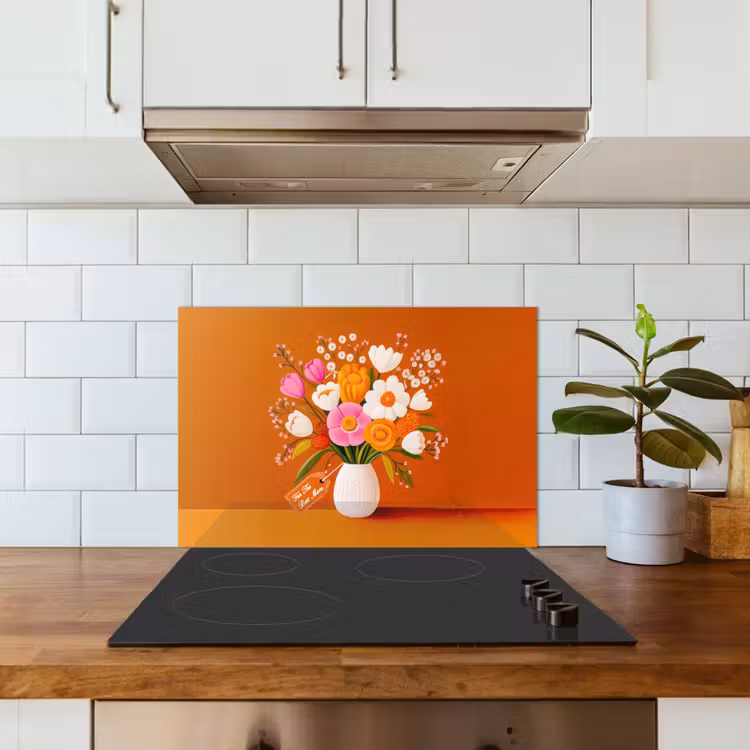 Spatscherm keuken - Vaas - Bloemen - Oranje — 3