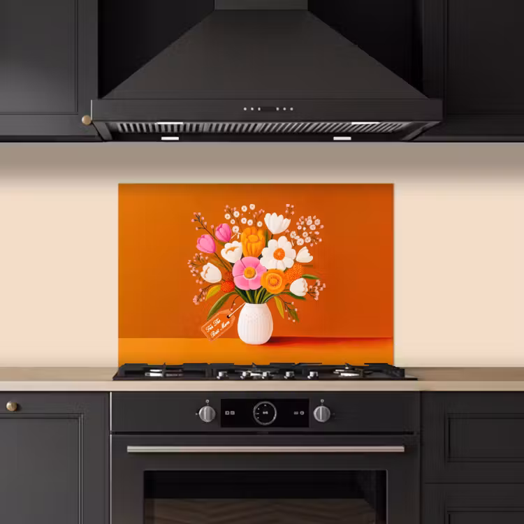 Spatscherm keuken - Vaas - Bloemen - Oranje — 5