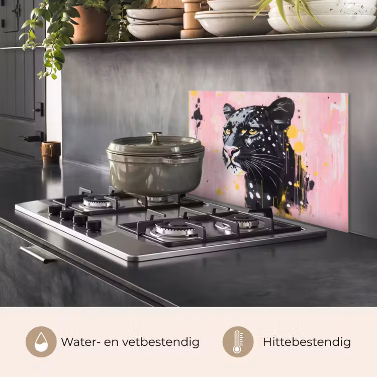 Spatscherm keuken - Zwart - Panter - Roze - Abstract — 2